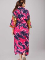 Tie Dye Pattern Kimono Robe Long Bathrobe For Women (Multi)-KM-50