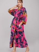 Tie Dye Pattern Kimono Robe Long Bathrobe For Women (Multi)-KM-50