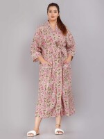 Floral Pattern Kimono Robe Long Bathrobe For Women (Pink)-KM-74