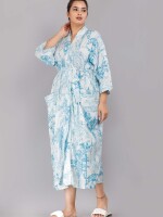 Jungle Pattern Kimono Robe Long Bathrobe For Women (Aqua)-KM-75