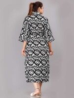 Abstract Pattern Kimono Robe Long Bathrobe For Women (Black)-KM-76
