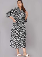 Abstract Pattern Kimono Robe Long Bathrobe For Women (Black)-KM-76