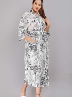 Jungle Pattern Kimono Robe Long Bathrobe For Women (White)-KM-80