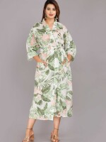 Floral Pattern Kimono Robe Long Bathrobe For Women (Green)-KM-36