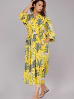 Jungle Pattern Kimono Robe Long Bathrobe For Women (Yellow)-KM-35