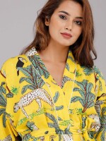Jungle Pattern Kimono Robe Long Bathrobe For Women (Yellow)-KM-35