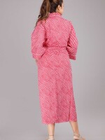 Lehariya Pattern Kimono Robe Long Bathrobe For Women (Pink)-KM-31