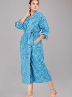 Lehariya Pattern Kimono Robe Long Bathrobe For Women (Blue)-KM-62