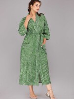 Lehariya Pattern Kimono Robe Long Bathrobe For Women (Green)-KM-30