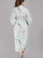 Floral Pattern Kimono Robe Long Bathrobe For Women (Turquoise)-KM-89