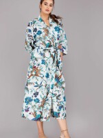 Floral Pattern Kimono Robe Long Bathrobe For Women (White)-KM-38