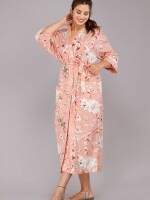 Floral Pattern Kimono Robe Long Bathrobe For Women (Pink)-KM-59