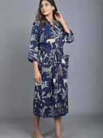 Animal Pattern Kimono Robe Long Bathrobe For Women (Blue)-KM-151