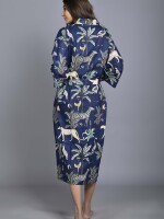 Animal Pattern Kimono Robe Long Bathrobe For Women (Blue)-KM-151