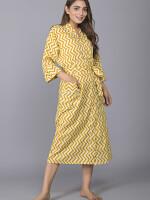 Zig Zag Pattern Kimono Robe Long Bathrobe For Women (Mustard)-KM-137