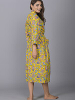 Floral Pattern Kimono Robe Long Bathrobe For Women (Yellow)-KM-145