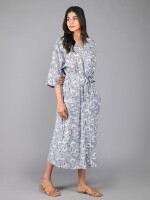 Floral Pattern Kimono Robe Long Bathrobe For Women (Blue)-KM-91