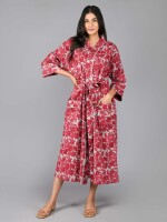 Abstract Pattern Kimono Robe Long Bathrobe For Women (Maroon)-KM-92