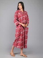 Abstract Pattern Kimono Robe Long Bathrobe For Women (Maroon)-KM-92