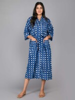 Geometric Pattern Kimono Robe Long Bathrobe For Women (Blue)-KM-98
