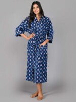 Floral Pattern Kimono Robe Long Bathrobe For Women (Blue)-KM-116