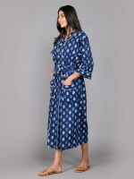 Floral Pattern Kimono Robe Long Bathrobe For Women (Blue)-KM-116