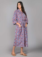 Floral Pattern Kimono Robe Long Bathrobe For Women (Blue)-KM-119