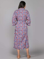 Floral Pattern Kimono Robe Long Bathrobe For Women (Blue)-KM-119
