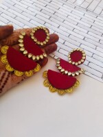 Rainvas red maroon kundan with golden coins jhumka earrings