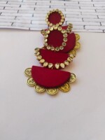 Rainvas red maroon kundan with golden coins jhumka earrings