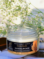 Aesthetic Living 3 wick Soywax Sandalwood Candle,a green alternative to paraffin wax. This non-toxic candle provides a clean burn with only Fragrance