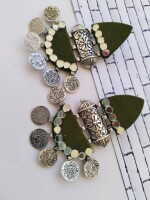 Rainvas Mehndi green beaded coins fabric jhumka