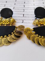 Rainvas plain black and gold coins jhumka earrings