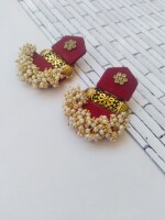 Rainvas Maroon golden beads heavy jhumka earrings for women