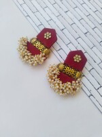 Rainvas Maroon golden beads heavy jhumka earrings for women