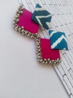 Rainvas Printed Blue and pink fabric printed ghungroo earrings