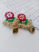 Rainvas Green and red golden beaded heavy long jhumka