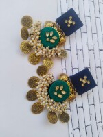 Rainvas Green and blue golden coins heavy kundan jhumka