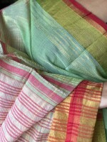 Parrot green cotton  dobby handloom saree with Zari designs and with natural dye.by inspiration Foundation