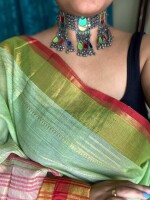 Parrot green cotton  dobby handloom saree with Zari designs and with natural dye.by inspiration Foundation