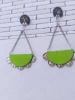 Rainvas Peacock green and silver chain long earrings