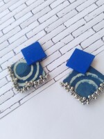 Rainvas Indigo print and silver ghungroo fabric earrings