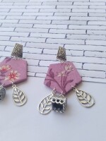 Rainvas Purple printed floral earrings with silver charm bottom