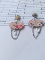 Rainvas Lotus floral printed with silver chain earrings for women