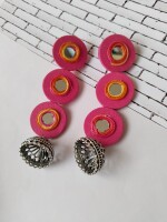 Rainvas Three drops pink mirror fabric long earrings