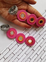 Rainvas Three drops pink mirror fabric long earrings