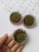 Rainvas Green Ajrakh print Ring earrings combo set for women