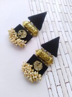 Rainvas Black and gold triangular fabric earrings