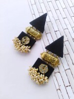 Rainvas Black and gold triangular fabric earrings