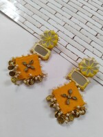 Rainvas Yellow mirror and coins fabric earrings for women